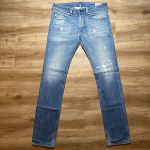 Diesel Thavar Jeans Men 32x34 Blue Slim Skinny Light Wash Distressed Denim 0823U